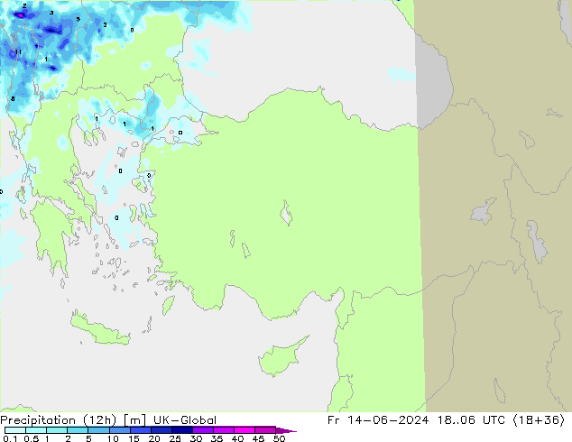 Precipitation (12h) UK-Global Fr 14.06.2024 06 UTC