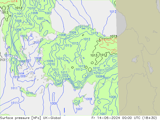 Surface pressure UK-Global Fr 14.06.2024 00 UTC