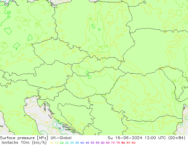 Isotachs (kph) UK-Global Su 16.06.2024 12 UTC