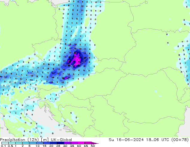 Précipitation (12h) UK-Global dim 16.06.2024 06 UTC