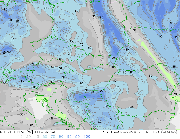 RH 700 hPa UK-Global So 16.06.2024 21 UTC