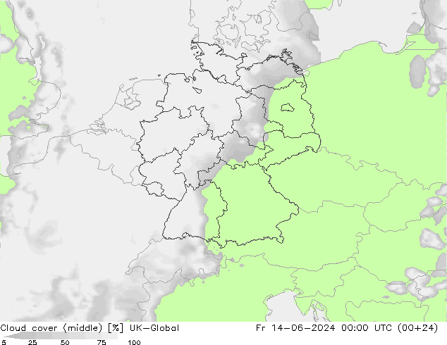 Cloud cover (middle) UK-Global Fr 14.06.2024 00 UTC