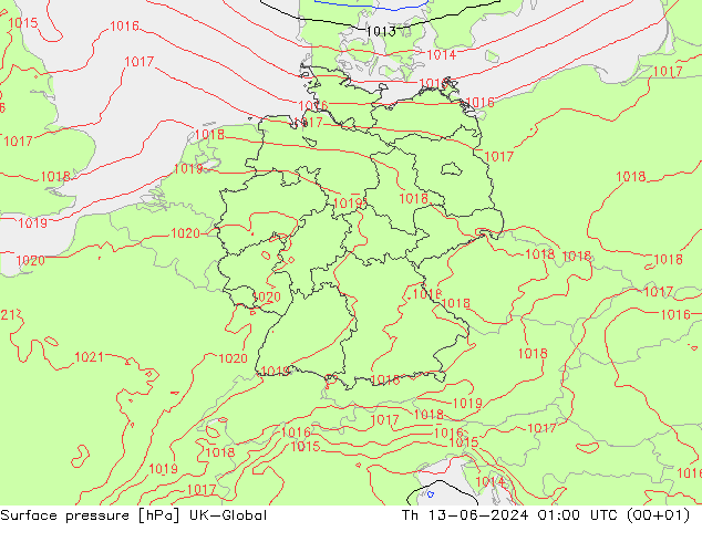 Surface pressure UK-Global Th 13.06.2024 01 UTC