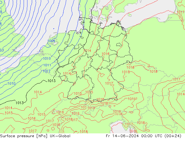 Surface pressure UK-Global Fr 14.06.2024 00 UTC