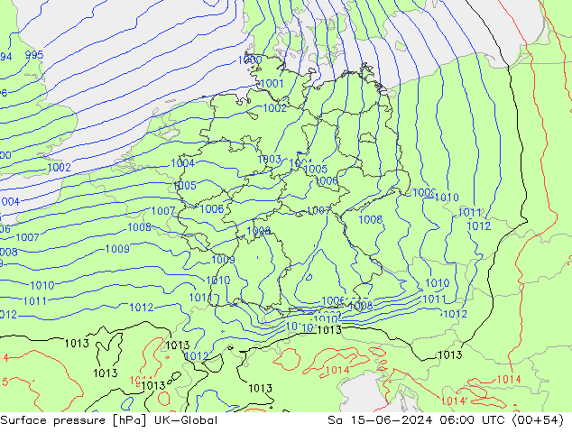 Surface pressure UK-Global Sa 15.06.2024 06 UTC