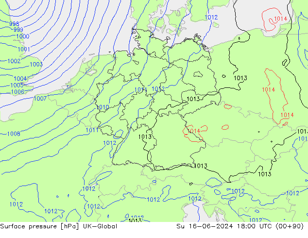 Surface pressure UK-Global Su 16.06.2024 18 UTC