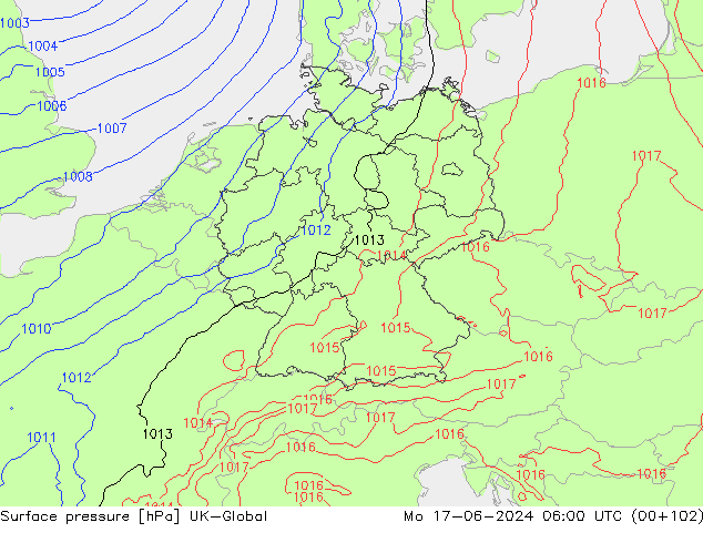 Surface pressure UK-Global Mo 17.06.2024 06 UTC