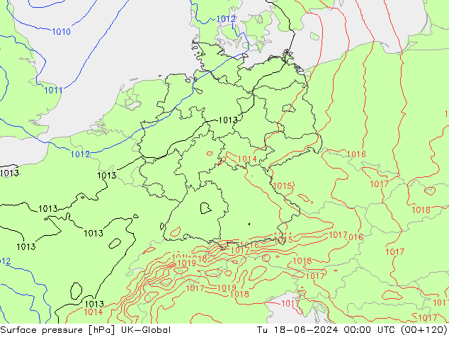 Atmosférický tlak UK-Global Út 18.06.2024 00 UTC