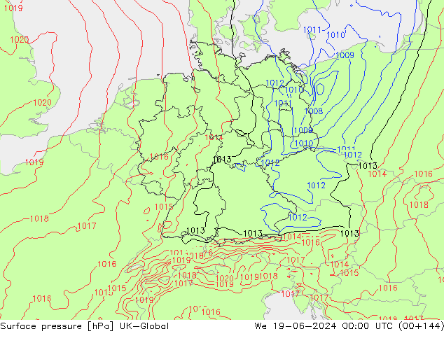 Surface pressure UK-Global We 19.06.2024 00 UTC