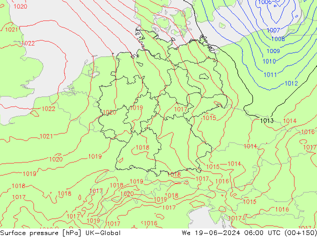 Surface pressure UK-Global We 19.06.2024 06 UTC