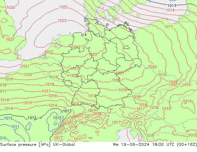 Surface pressure UK-Global We 19.06.2024 18 UTC