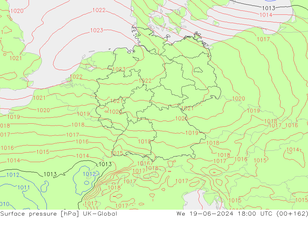 Atmosférický tlak UK-Global St 19.06.2024 18 UTC