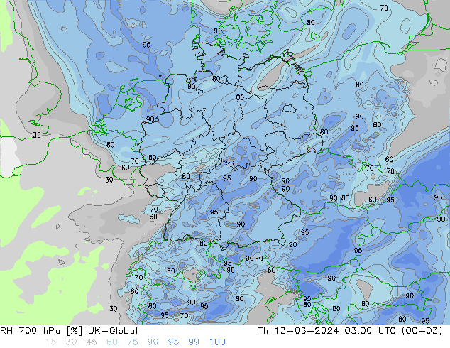 RH 700 hPa UK-Global Th 13.06.2024 03 UTC