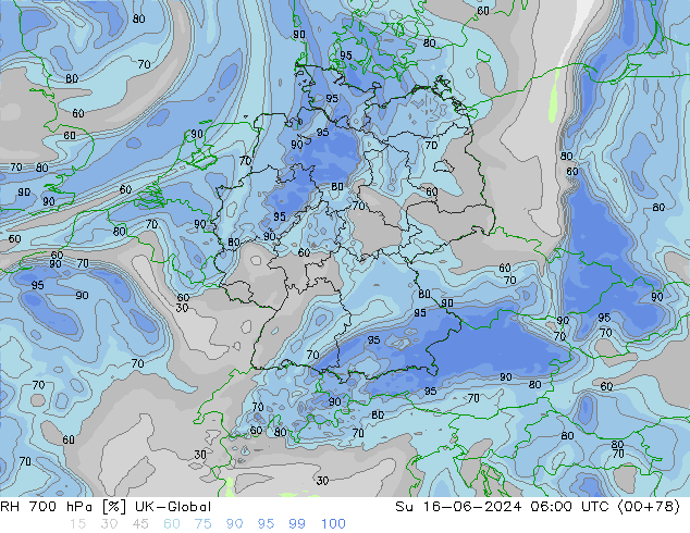 RH 700 hPa UK-Global Su 16.06.2024 06 UTC