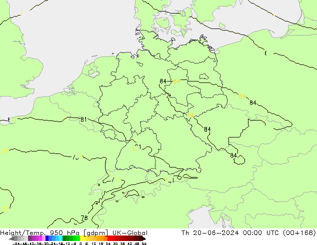 Geop./Temp. 950 hPa UK-Global jue 20.06.2024 00 UTC