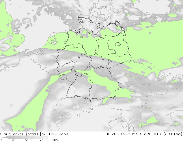 Nubes (total) UK-Global jue 20.06.2024 00 UTC