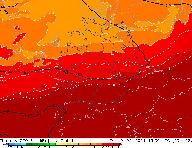 Theta-W 850hPa UK-Global wo 19.06.2024 18 UTC