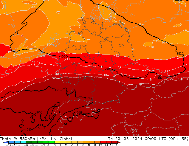 Theta-W 850hPa UK-Global  20.06.2024 00 UTC