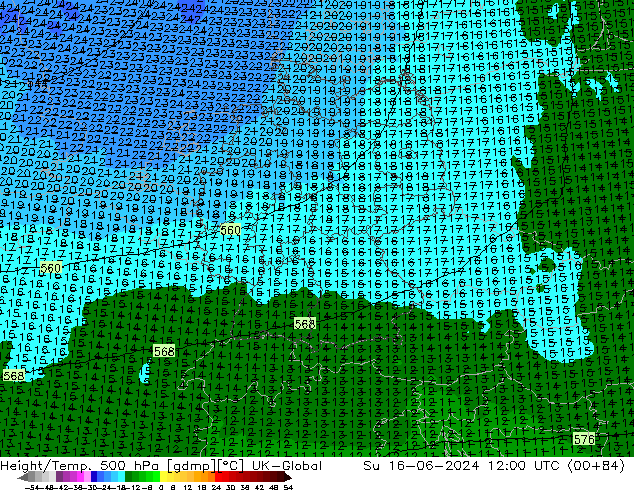 Geop./Temp. 500 hPa UK-Global dom 16.06.2024 12 UTC