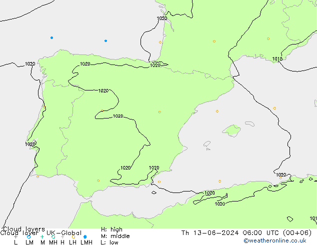 Cloud layer UK-Global чт 13.06.2024 06 UTC