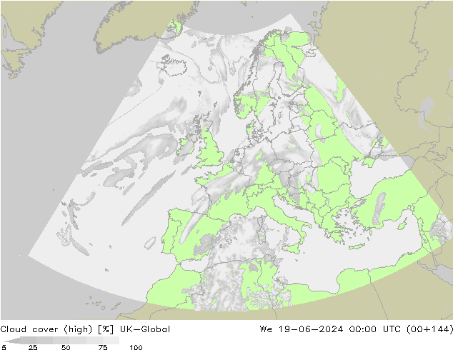 Cloud cover (high) UK-Global We 19.06.2024 00 UTC