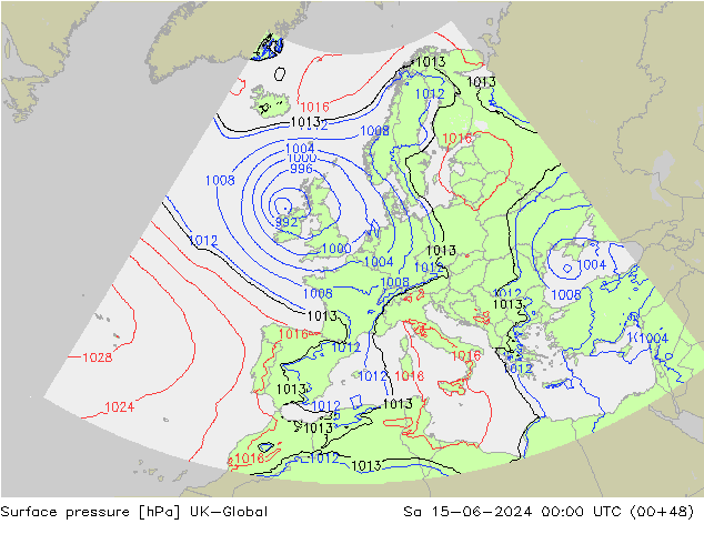 Surface pressure UK-Global Sa 15.06.2024 00 UTC