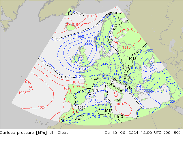 Atmosférický tlak UK-Global So 15.06.2024 12 UTC