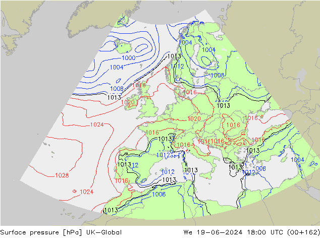 Surface pressure UK-Global We 19.06.2024 18 UTC