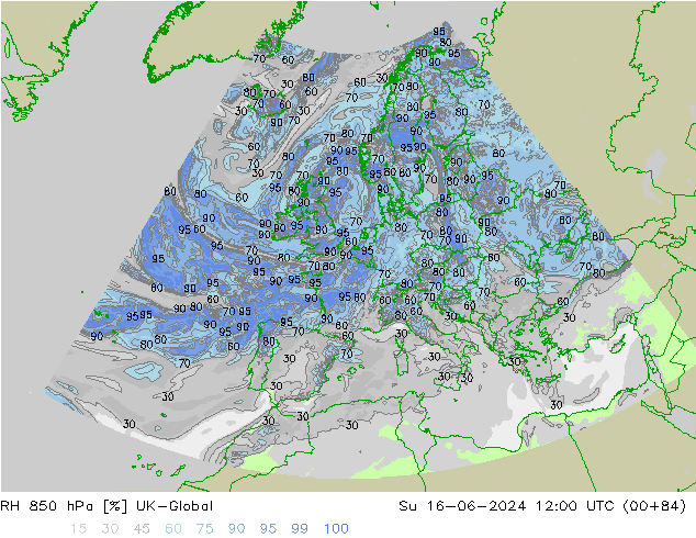RH 850 hPa UK-Global So 16.06.2024 12 UTC