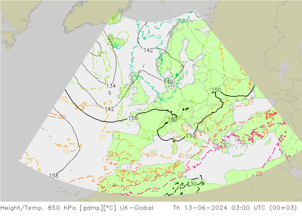 Height/Temp. 850 hPa UK-Global Do 13.06.2024 03 UTC