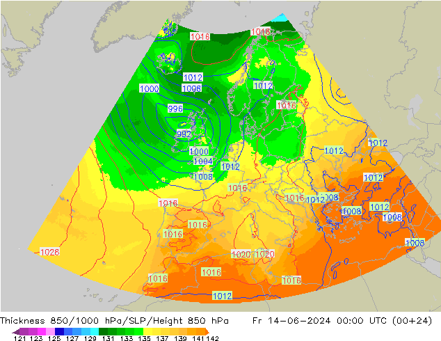 Thck 850-1000 hPa UK-Global Fr 14.06.2024 00 UTC