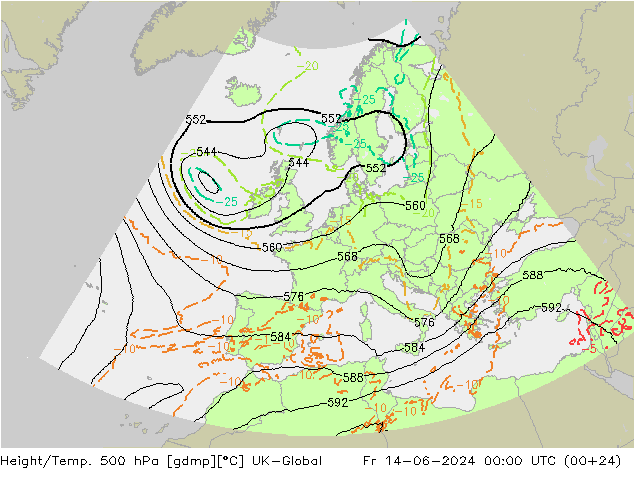 Yükseklik/Sıc. 500 hPa UK-Global Cu 14.06.2024 00 UTC