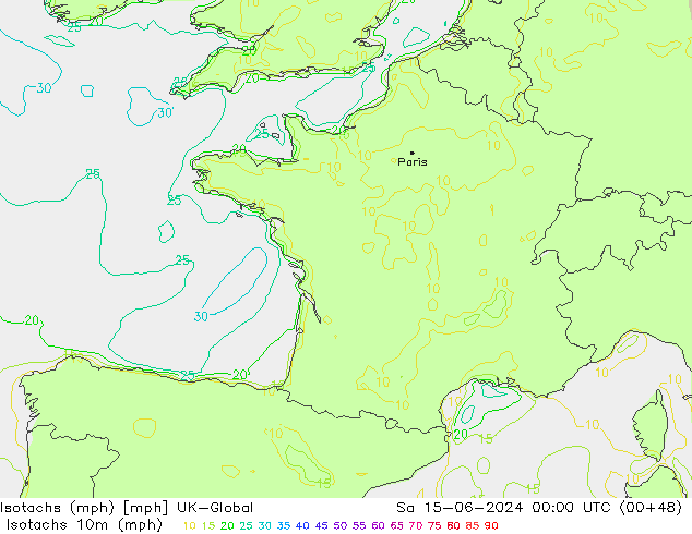 Isotachs (mph) UK-Global So 15.06.2024 00 UTC