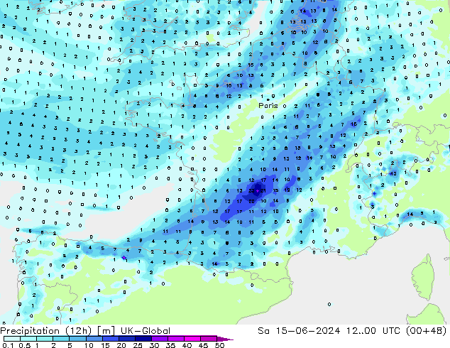 Precipitation (12h) UK-Global Sa 15.06.2024 00 UTC