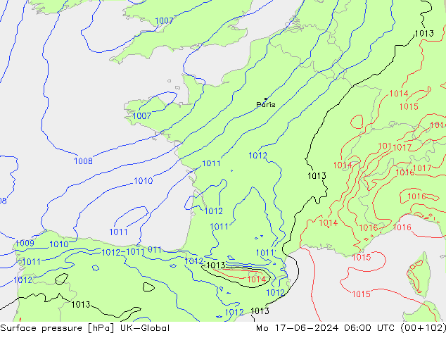 Surface pressure UK-Global Mo 17.06.2024 06 UTC