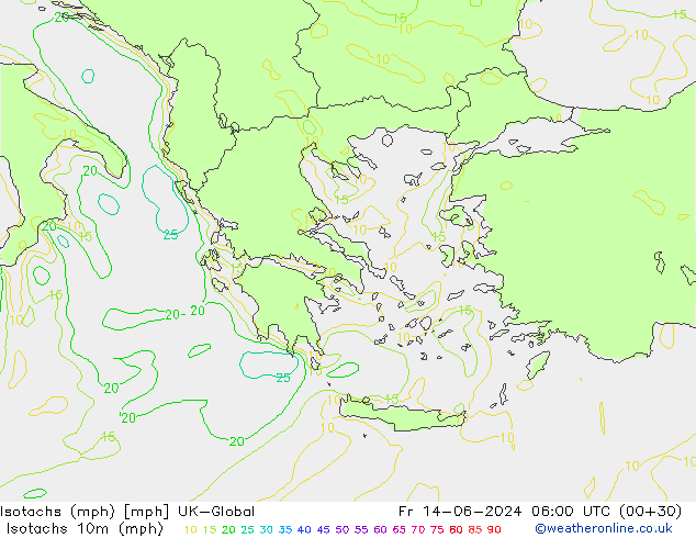 Isotachs (mph) UK-Global Fr 14.06.2024 06 UTC