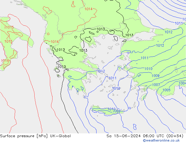 приземное давление UK-Global сб 15.06.2024 06 UTC