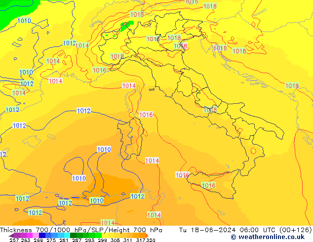 Thck 700-1000 hPa UK-Global  18.06.2024 06 UTC