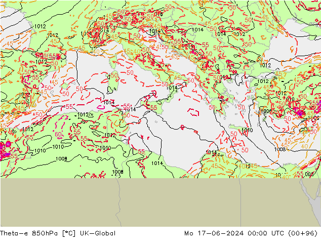 Theta-e 850hPa UK-Global Seg 17.06.2024 00 UTC
