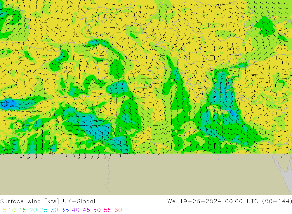 Viento 10 m UK-Global mié 19.06.2024 00 UTC