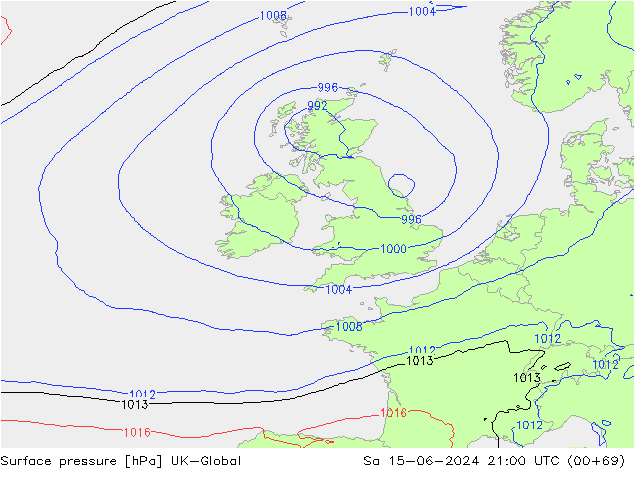 Surface pressure UK-Global Sa 15.06.2024 21 UTC