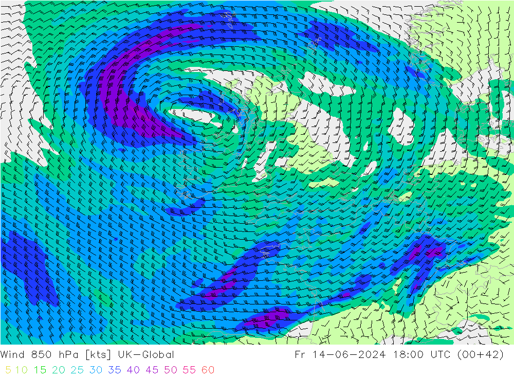 wiatr 850 hPa UK-Global pt. 14.06.2024 18 UTC