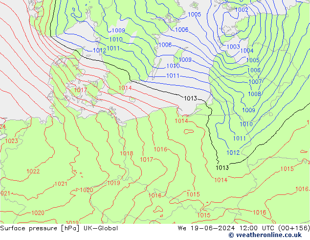 Surface pressure UK-Global We 19.06.2024 12 UTC