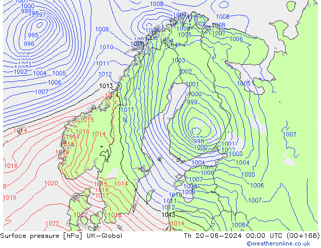 Surface pressure UK-Global Th 20.06.2024 00 UTC