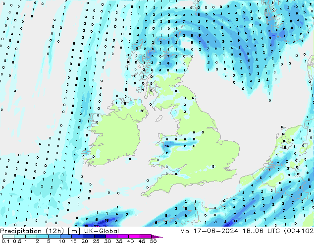 осадки (12h) UK-Global пн 17.06.2024 06 UTC