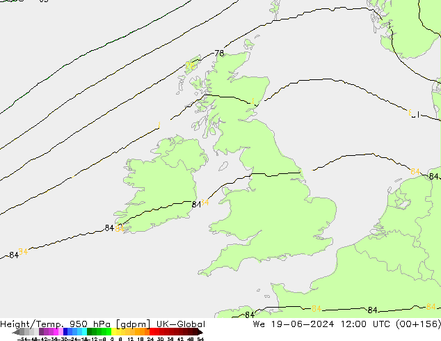 Yükseklik/Sıc. 950 hPa UK-Global Çar 19.06.2024 12 UTC
