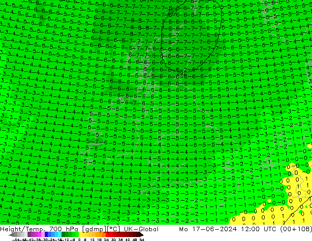 Height/Temp. 700 hPa UK-Global Mo 17.06.2024 12 UTC