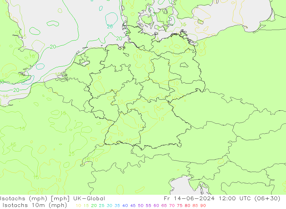 Isotachs (mph) UK-Global Fr 14.06.2024 12 UTC