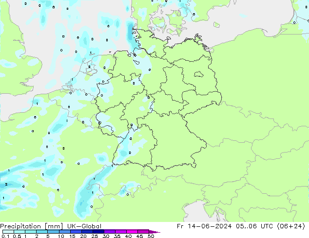 Srážky UK-Global Pá 14.06.2024 06 UTC