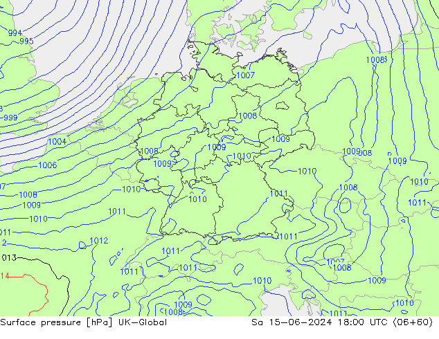 Surface pressure UK-Global Sa 15.06.2024 18 UTC